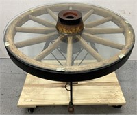 Glass Top Wagon Wheel Coffee Table