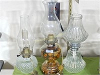 Group Of Three Oil Lamps, Two Electrified