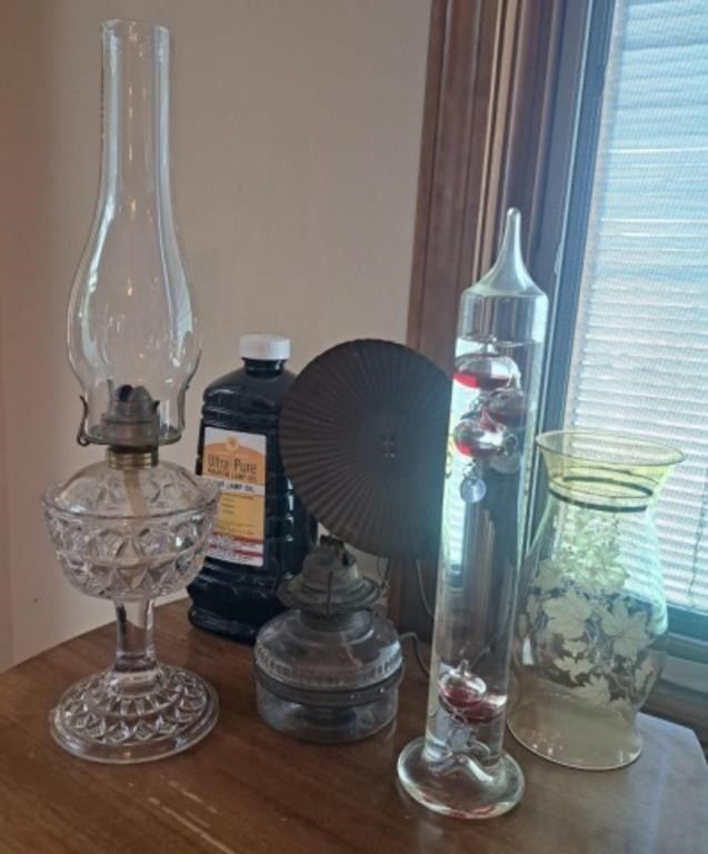 Oil Lamps, Glass Barometer, Hurricane Shade