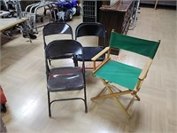 3 metal folding chairs & directors chair