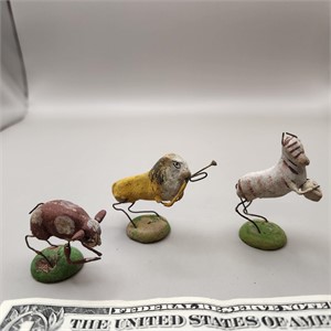 Antique composition toy animals playing instrument