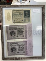 3 German Currency Bills in Frame