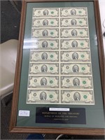 16 $ 2 Bills Uncut & Uncir Framed From Dept of Tre