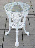 Cast Iron 2 Tier Patio Side Table w Glass Top