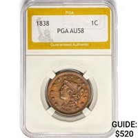 1838 Large Cent PGA AU58