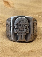 RARE STERLING SILVER MEXICAN AZTEC UNUSUAL RING