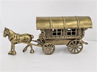 BRASS HORSE & WAGON - 15" LONG X 6.5" TALL X 3.75"