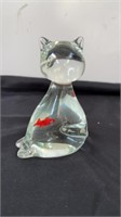 5.5” glass paper weight cat with red fish