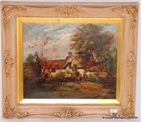 R.S. Bond Oil Painting Cottages,Old Colwyn N.Wales