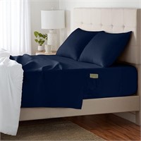 4PC BED SHEET SET QUEEN MICROFIBRE - Navy