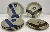 Six Pottery Plates, Signed