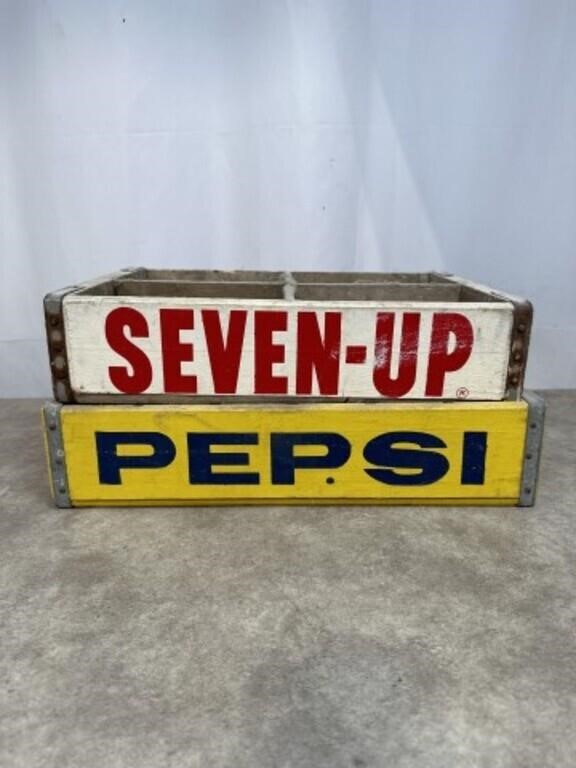 Vintage wood Pepsi and Seven-Up crates