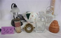 candle lamp/pig bank (chip ear)/glass snowman/bras