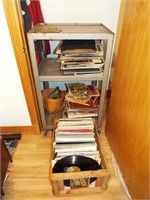 AV Cart with Records and Crate of Records