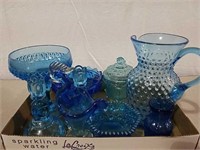 A nice assortment of blue glassware various