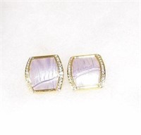 Joan Rivers Purple Croco Leather Crystal Earrings
