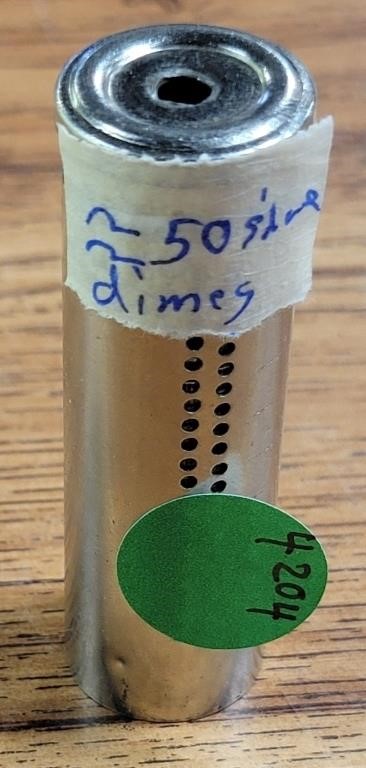 APPROX 50 SILVER DIMES IN COIN TUBE