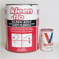 Large Kleen Flo & Unopen Valvoline Oil Cans