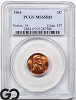 1963 Lincoln Memorial Cent, PCGS MS65 RD