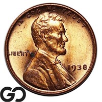 1938 Lincoln Wheat Cent, Solid Gem BU++ RED