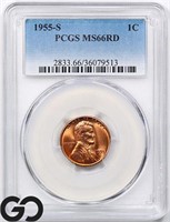 1955-S Lincoln Wheat Cent, PCGS MS66 RD