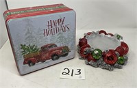 Christmas Tin and Candle Holder