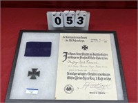 WWI Iron Cross First Class w/ Award Document