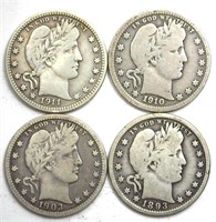1893 1903 1910 1911 Quarter VG 4pc Lot
