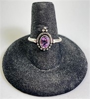 Sterling Amethyst Ring 2 Grams Size 7.75