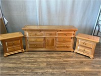 Broyhill Pine Dresser & 2pc Nightstands