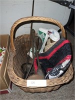 Wicker Woven Basket, Quilt Patches, etc.