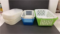 Lot of nine plastic organizing containers