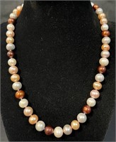 STUNNING MULTI COLORED PEARL NECKLACE W 14K CLASP