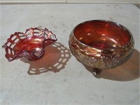 2 CARNIVAL GLASS CANDY DISHES