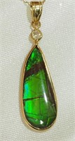 $1800. 10k Ammolite Diamond Necklace