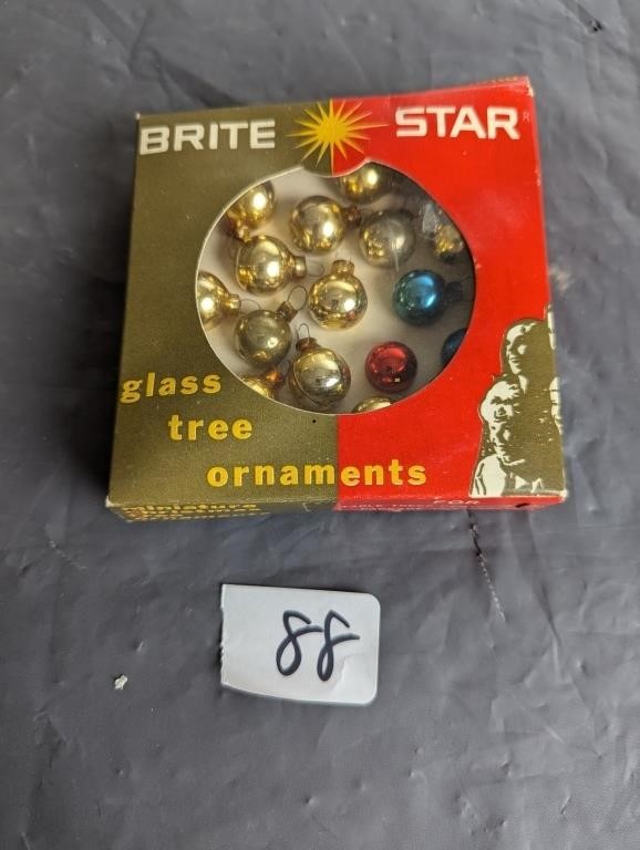 Box of Vintage Brite Star Glass Tree Ornaments