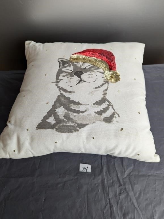 Cat with Santa Hat Throw Pillow