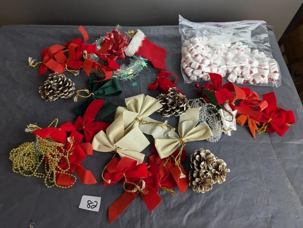 Christmas Lot of Various Bows/Pine Cones/ Berries