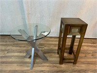 2pc Decorative End Tables: Chrome, Brown