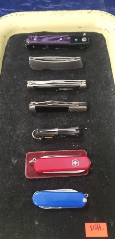 Tray Of (7) Pocket Knives (Stiletto, Winchester,