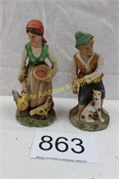 Unmarked Farm Couple Ceramic Figurines