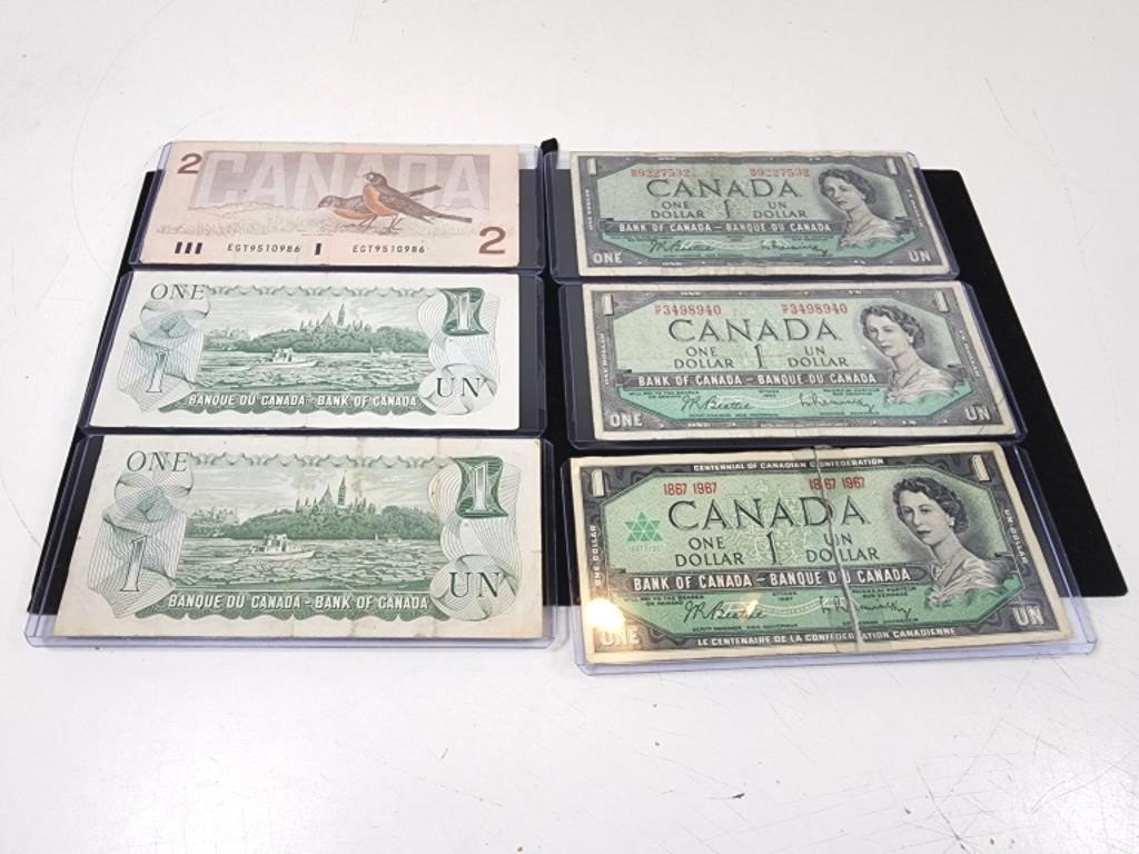 COLLECT Assorted Canadian Dollar Bills (x6)