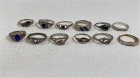 12 Vintage .926 Silver Rings