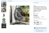 B3819  Mainstays Outdoor Hanging Egg Chair Gray C