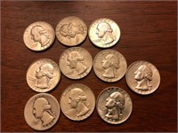 Lot of 10 pure silver quarters