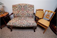 2-Folding Chairs & Queen Anne Style Love Seat
