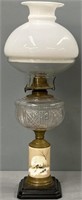 Antique Kerosene Oil Lamp & Milk Glass Shade