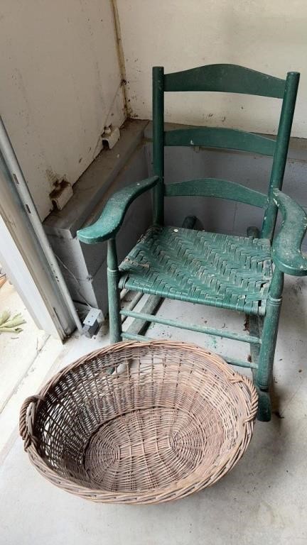 Dark green Antique three slat rocking chair