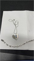 Vintage Silver Heart Pendant Necklace & Bracelet L