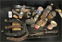 Old Advertising Bottles, Horseshoes, Marbles.